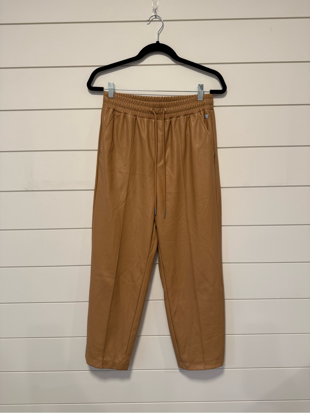 Calia Faux Leather Drawstring Trouser Pants in Camel Size S